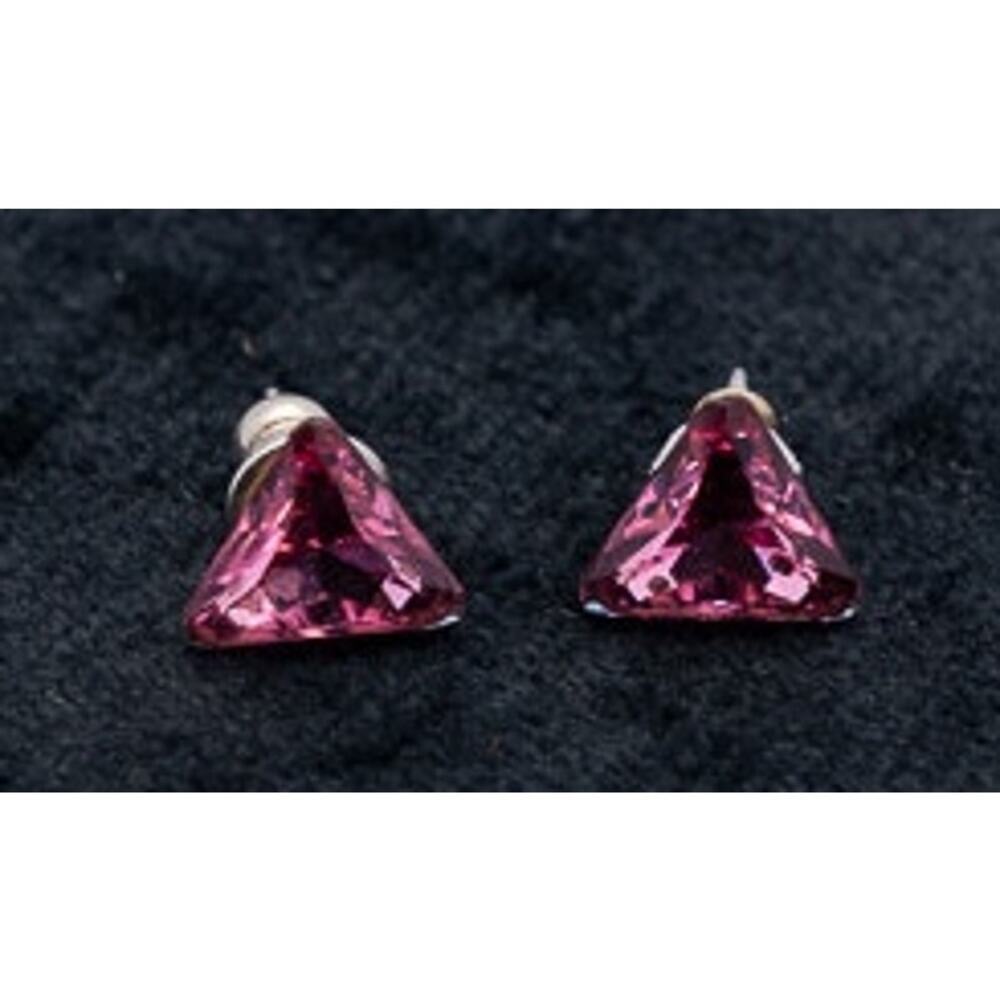 Elegant Triangle Studs in Fuchsia Pink Cubic Zirconia